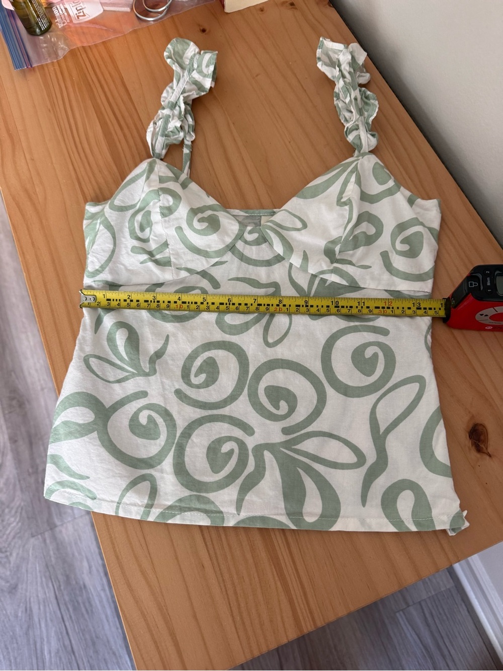 Green Swirl Print Ruffle-Strap Cami - Picture 8 of 8